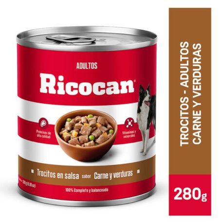 RICOCAN adultos trocistos en salsa sabor carne y verduras lata 280gr