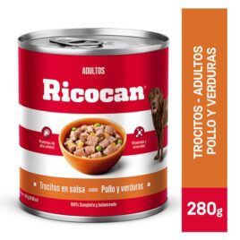 RICOCAN adultos trocistos en salsa sabor pollo y verduras lata 280gr