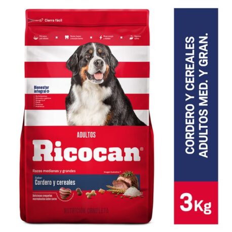 Ricocan adultos razas medianas y grandes sabor cordero y cereales bolsa de 3Kg