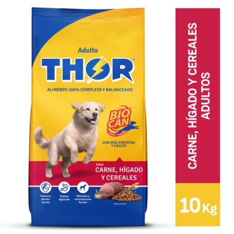 THOR adultos todas las razas sabor carne, hígado y cereales bolsa de 10Kg